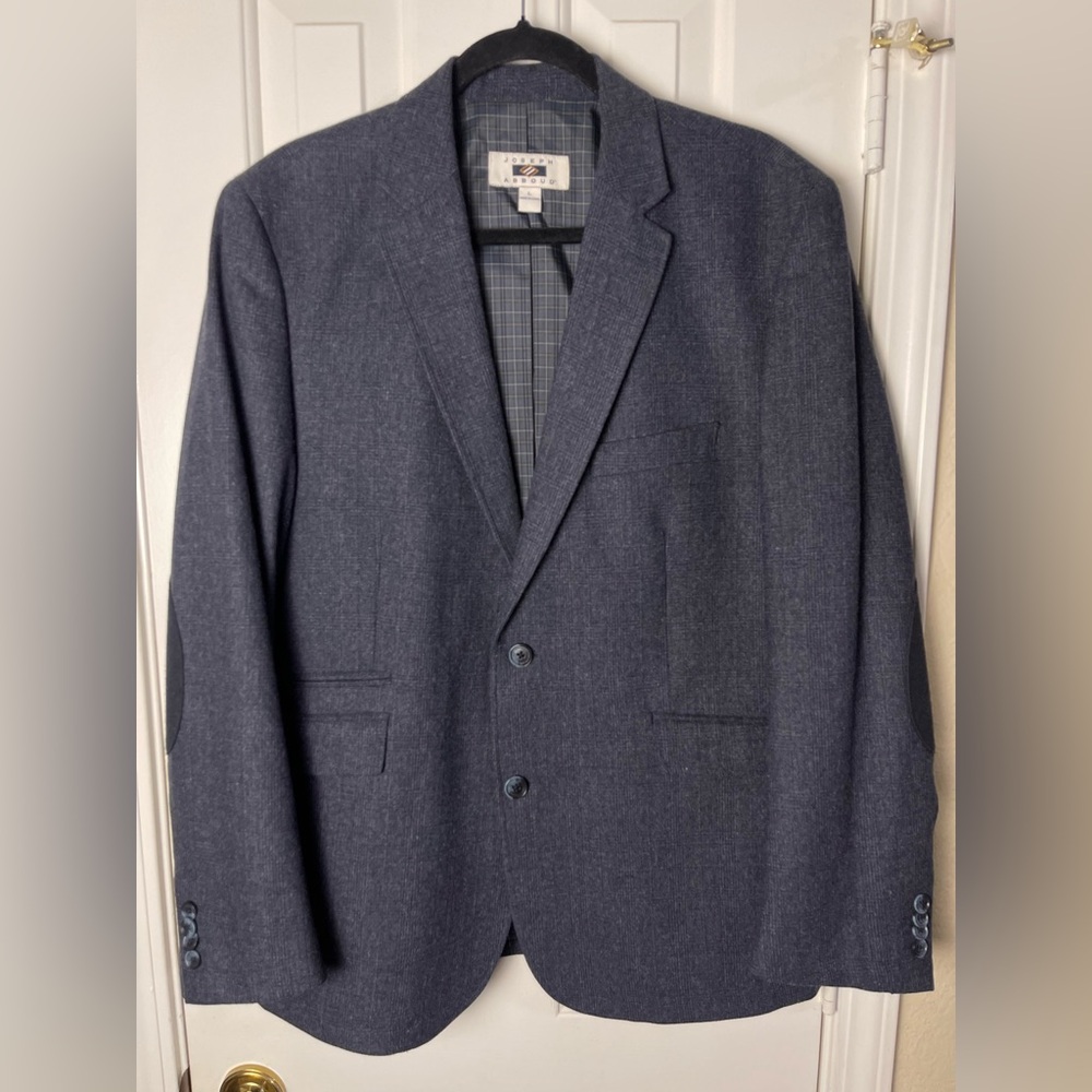 Joseph Abboud Sport Coat XL Gray Wool Blend Elbow Patches Classic Blazer Size L